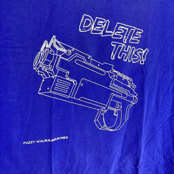 Walcom Fuzzy Walrus Men's XL‎ Blue Delete This T Shirt Hanes Cotton Blaster Nerf - Picture 1 of 5